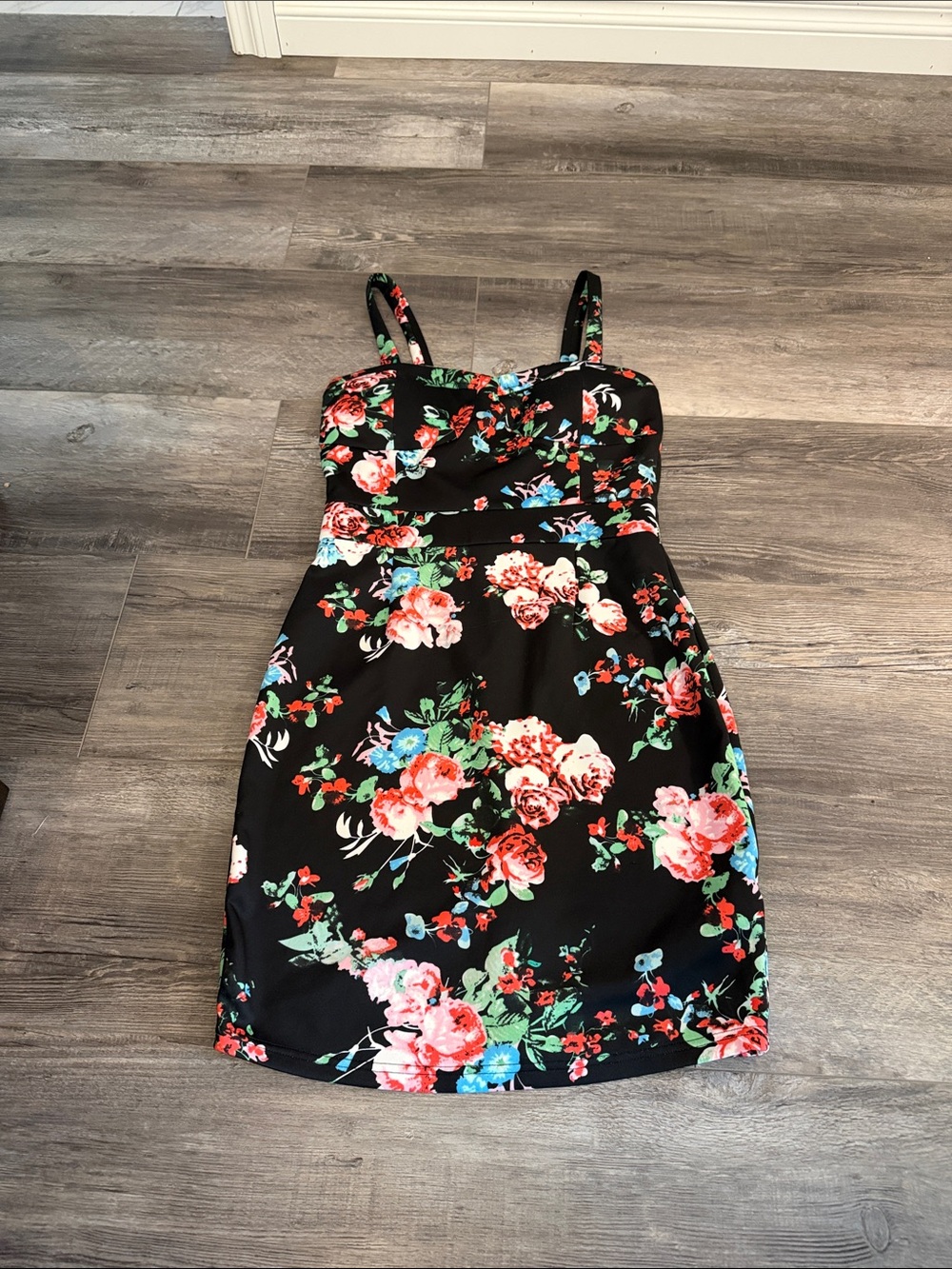 Just fab Black Floral Sleeveless Bodycon Dress